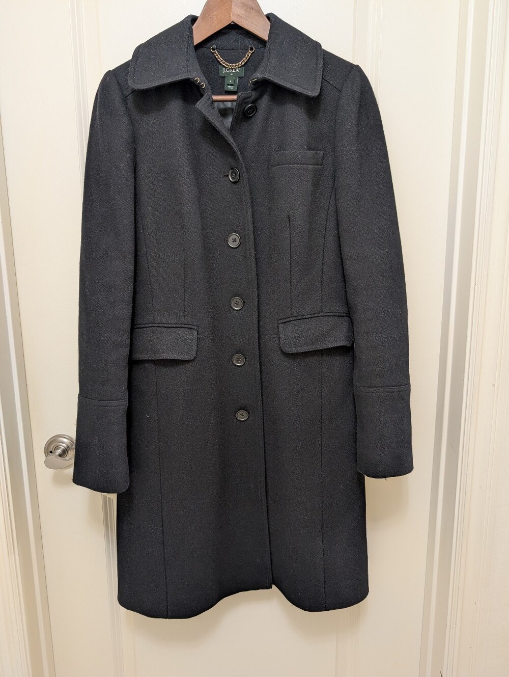 J. Crew Black Single-Breasted Wool Trench Coat